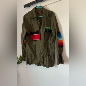 L&B Olive Shirt with Colorful Sleeve and Pocket